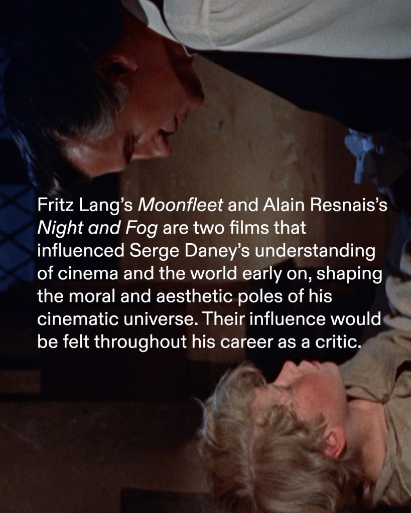 Season graphic with a Moonfleet still and text on Night and Fog and Moonfleet’s influence on Serge Daney.
