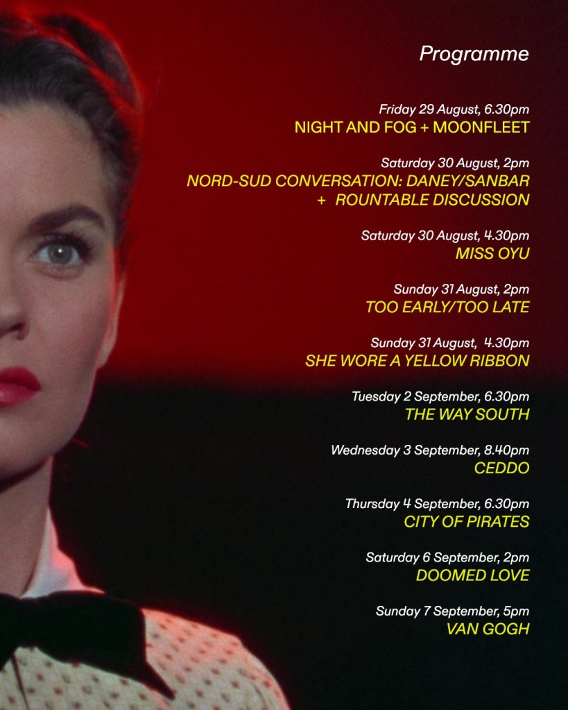 Advance programme graphic for Serge Daney and the Promise of Cinema, listing the season’s screenings and dates.